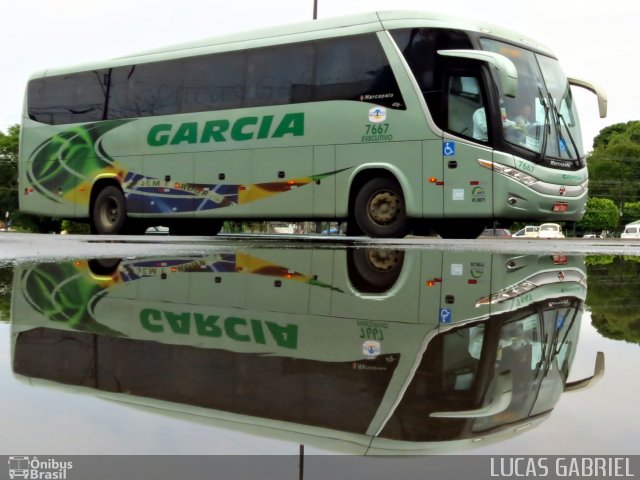 Viação Garcia 7667 na cidade de Telêmaco Borba, Paraná, Brasil, por Lucas Gabriel. Número da foto: #1542971.