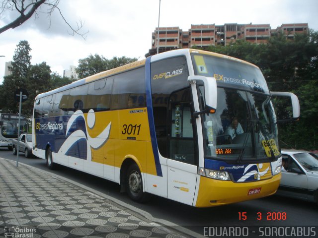 Expresso Regional 3011 na cidade de Sorocaba, São Paulo, Brasil, por EDUARDO - SOROCABUS. ID da foto: 1520985.