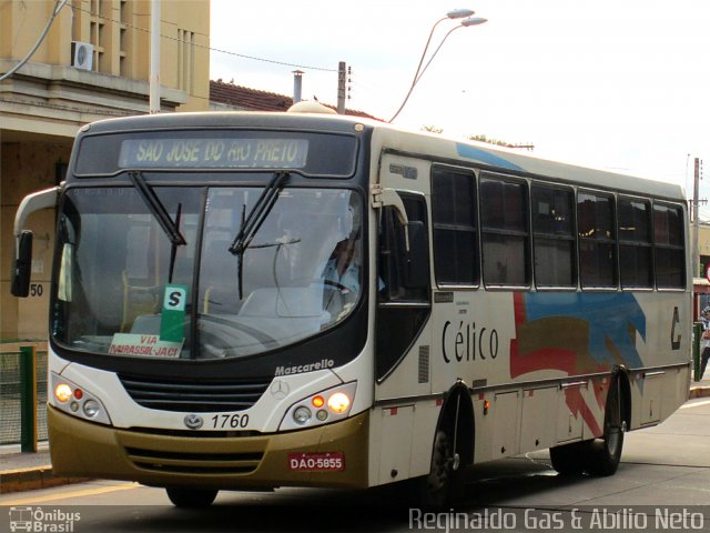 Transporte Coletivo Célico 1760 na cidade de São José do Rio Preto, São Paulo, Brasil, por Reginaldo Gas. ID da foto: 2107035.