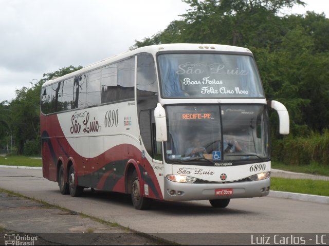 Expresso São Luiz 6890 na cidade de Recife, Pernambuco, Brasil, por Luiz Carlos de Santana. Número da foto: #2193785.