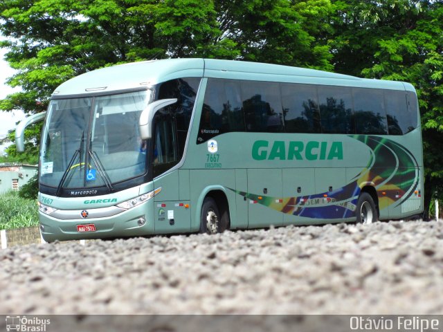 Viação Garcia 7667 na cidade de Foz do Iguaçu, Paraná, Brasil, por Otavio Felipe Balbinot. Número da foto: #1577422.