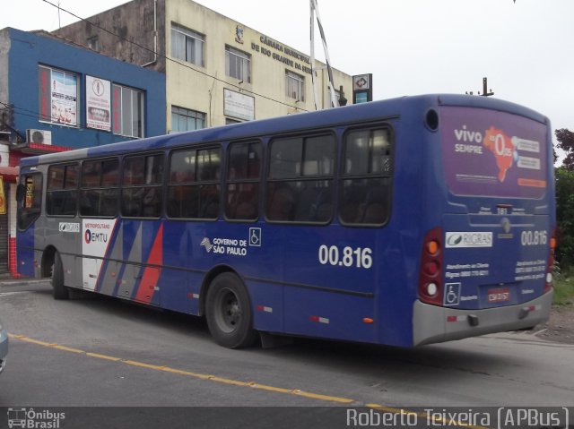 Rigras Transporte Coletivo e Turismo 00.816 na cidade de Rio Grande da Serra, São Paulo, Brasil, por Roberto Teixeira. ID da foto: 1589000.