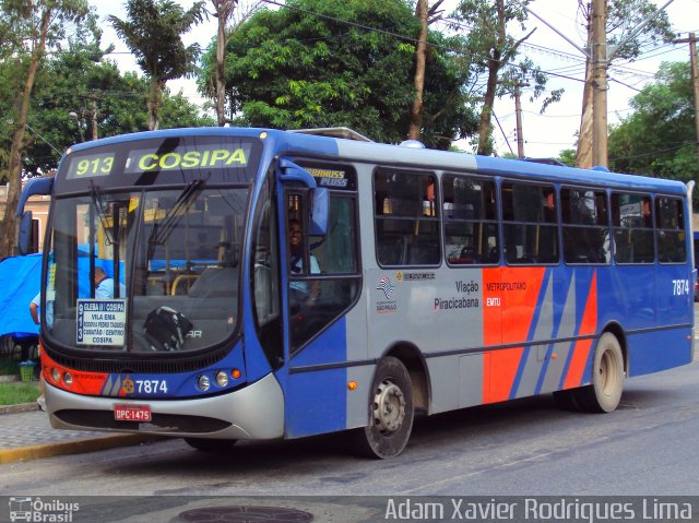 Viação Piracicabana 7874 na cidade de Cubatão, São Paulo, Brasil, por Adam Xavier Rodrigues Lima. Número da foto: #1594696.