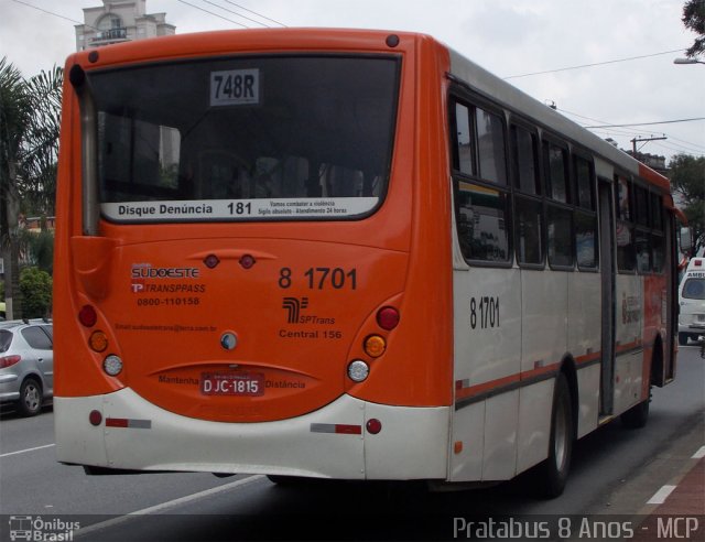 TRANSPPASS - Transporte de Passageiros 8 1701 na cidade de São Paulo, São Paulo, Brasil, por Cristiano Soares da Silva. Número da foto: #1685806.