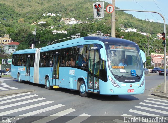 Transol Transportes Coletivos 0318 na cidade de Florianópolis, Santa Catarina, Brasil, por Daniel Guardiola. Número da foto: #1740018.
