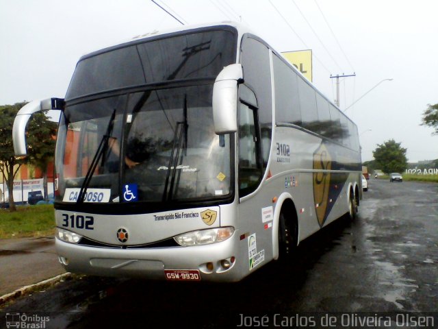 Transrápido São Francisco 3102 na cidade de Mirassol, São Paulo, Brasil, por José Carlos de Oliveira Olsen. Número da foto: #1707411.