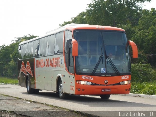 Auto Viação Princesa do Agreste 3020 na cidade de Recife, Pernambuco, Brasil, por Luiz Carlos de Santana. ID da foto: 1823479.