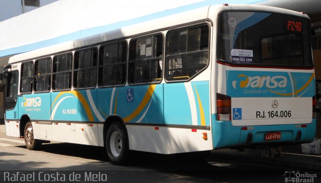 TRANSA - Transa Transporte Coletivo RJ 164.006 na cidade de Três Rios, Rio de Janeiro, Brasil, por Rafael Costa de Melo. Número da foto: #1784848.