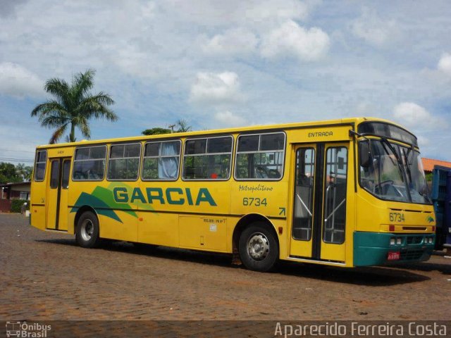 Viação Garcia 6734 na cidade de Rolândia, Paraná, Brasil, por Aparecido Ferreira Costa. Número da foto: #1891318.