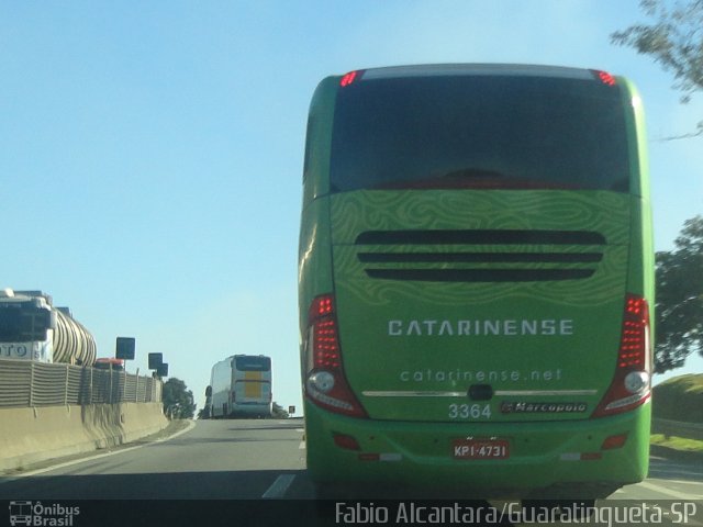 Auto Viação Catarinense 3364 na cidade de Guaratinguetá, São Paulo, Brasil, por Fabio Alcantara. ID da foto: 1904643.