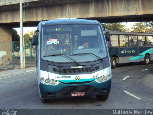 Viação Tabuazeiro 647 na cidade de Vitória, Espírito Santo, Brasil, por Matheus Mendes. Número da foto: #2005203.