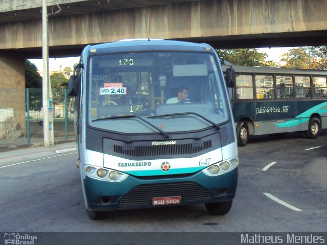 Viação Tabuazeiro 647 na cidade de Vitória, Espírito Santo, Brasil, por Matheus Mendes. ID da foto: 2005203.