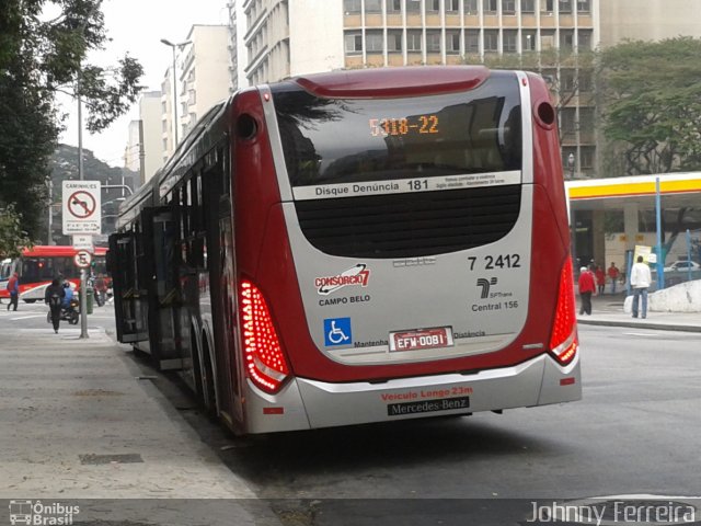 Viação Campo Belo 7 2412 na cidade de São Paulo, São Paulo, Brasil, por Johnny Ferreira. ID da foto: 1970079.