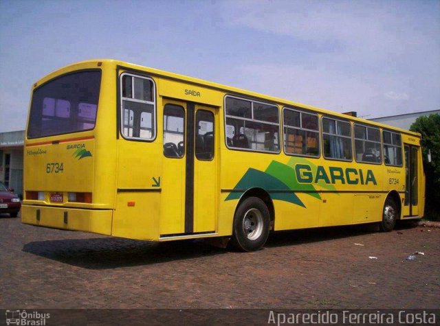 Viação Garcia 6734 na cidade de Rolândia, Paraná, Brasil, por Aparecido Ferreira Costa. Número da foto: #2025063.