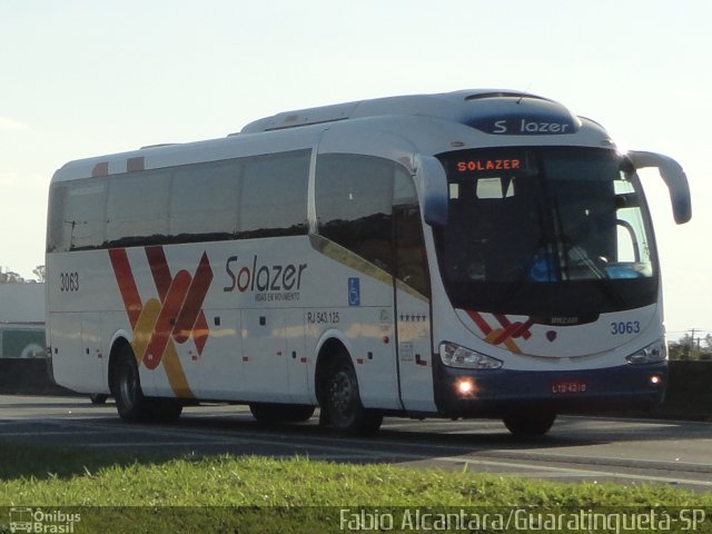 Solazer Transportes e Turismo 3063 na cidade de Guaratinguetá, São Paulo, Brasil, por Fabio Alcantara. ID da foto: 2041770.